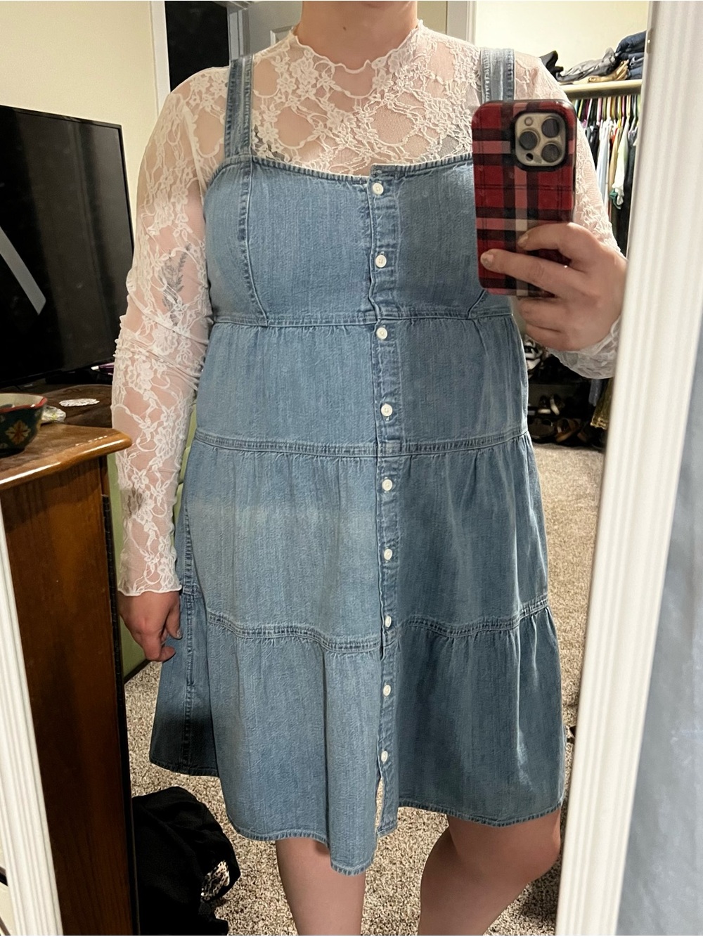 Levi Denim Button-Front Pinafore Dress